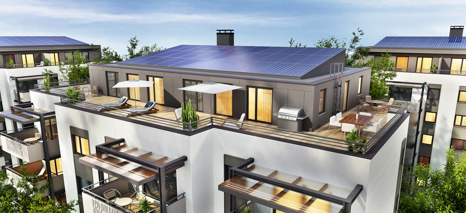 Residential building with solar panels